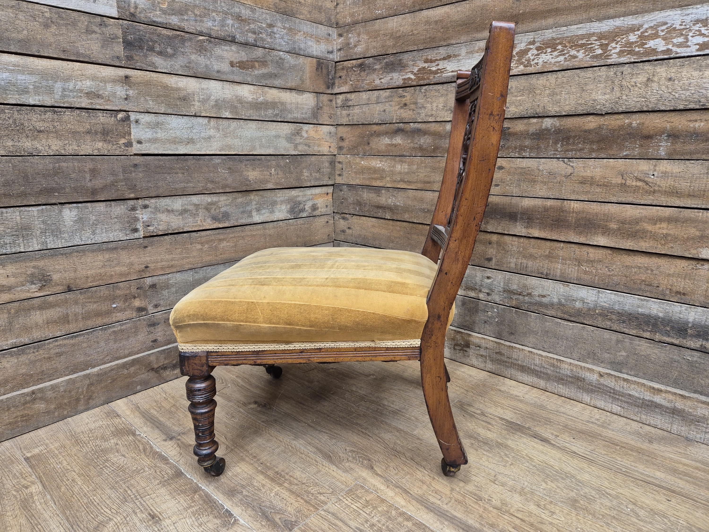 Antique Mahogany Edwardian Hall or Bedroom Chairs Fret Backs Striped Seat