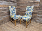 Pair Of Blonde Oak Country House Style Hall Bedroom Dining Chairs Floral Fabric