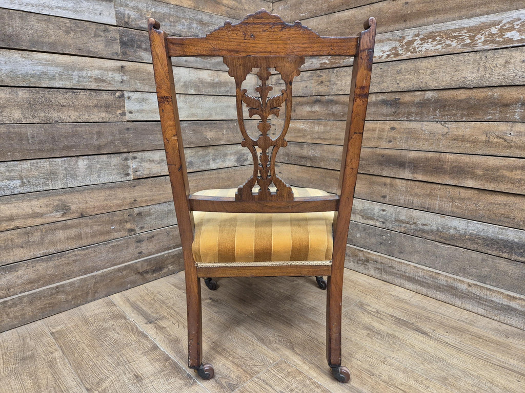 Antique Mahogany Edwardian Hall or Bedroom Chairs Fret Backs Striped Seat