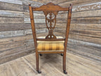 Antique Mahogany Edwardian Hall or Bedroom Chairs Fret Backs Striped Seat