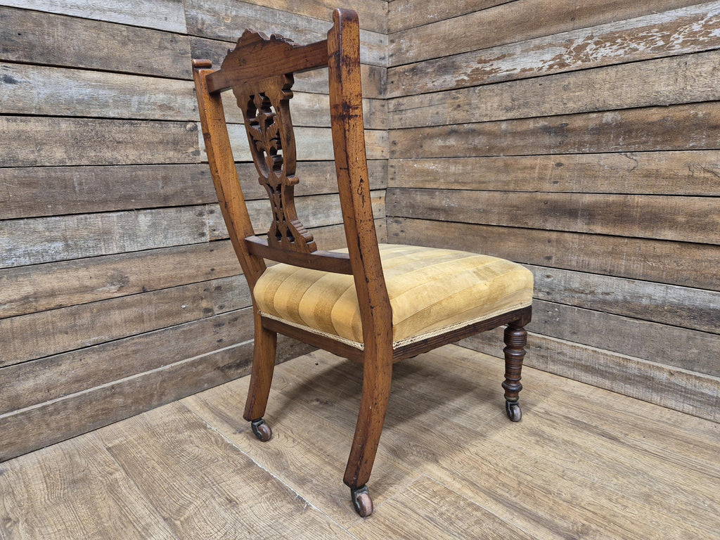 Antique Mahogany Edwardian Hall or Bedroom Chairs Fret Backs Striped Seat