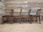 Four Danish Influenced Teak Ladder Back Mid Century Dining Chairs Black Vinyl