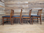 Four Danish Influenced Teak Ladder Back Mid Century Dining Chairs Black Vinyl