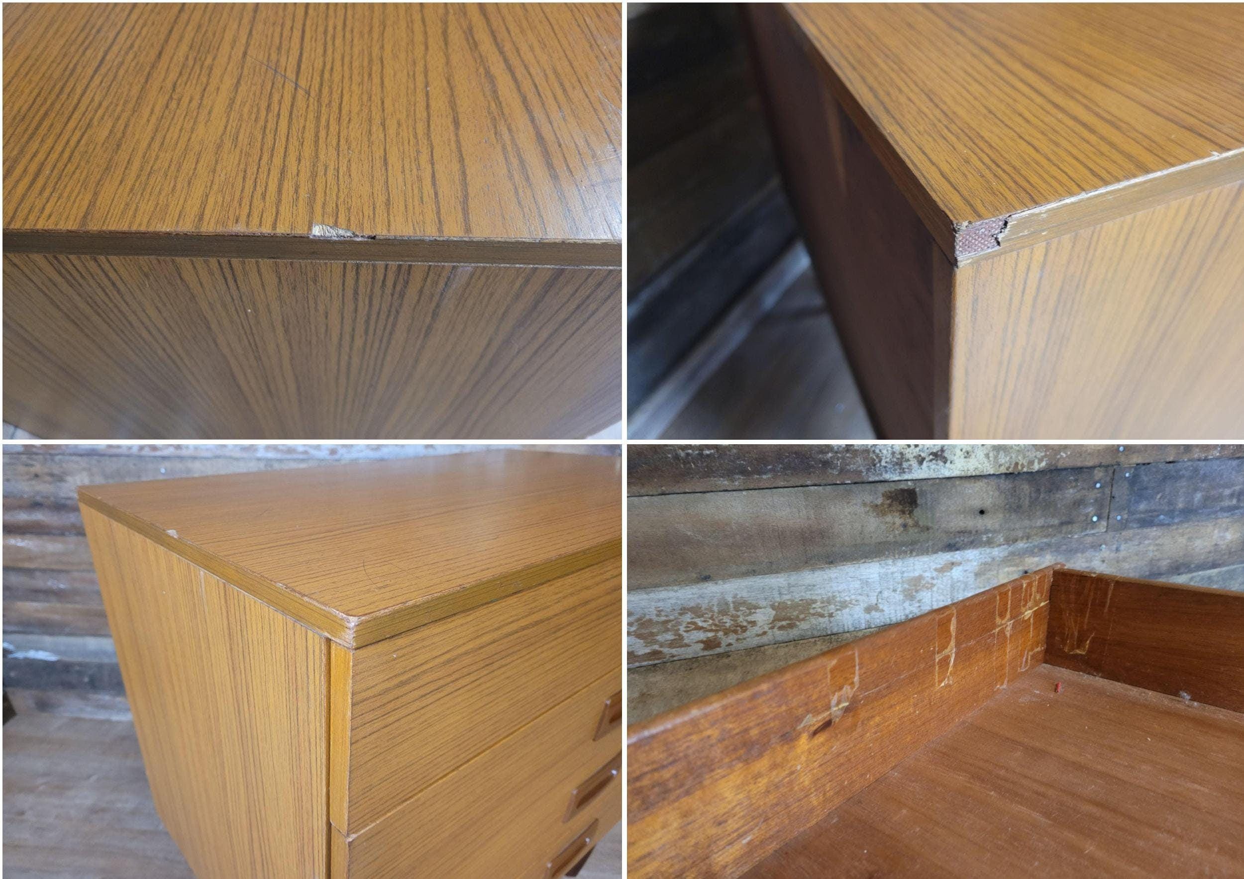 Mid Century Melamine Four Drawer Vintage Chest of Drawers Pin Legs