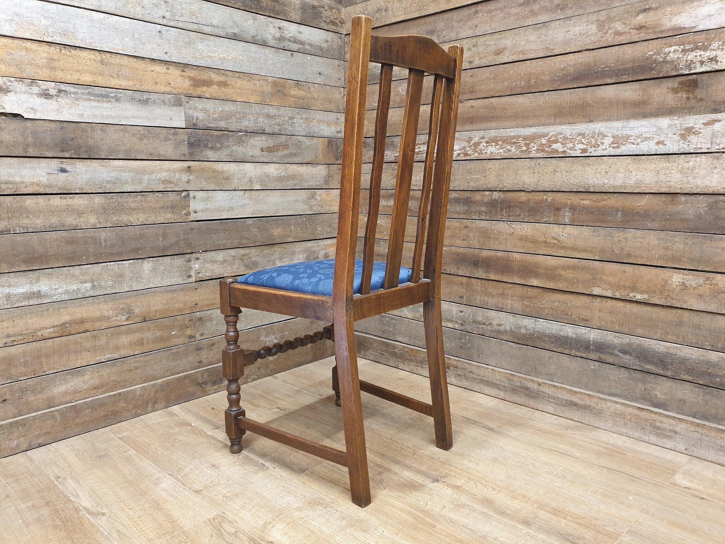 Vintage Early 20thC Barley Twist Oak Slat Back Hall or Bedroom Chair