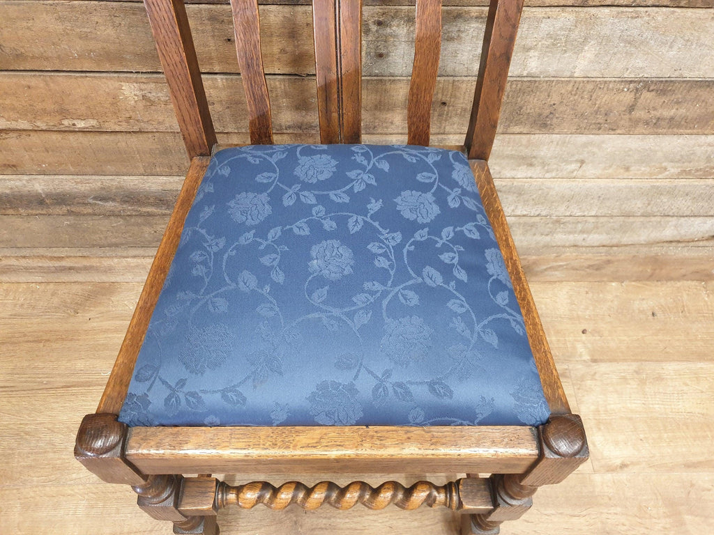 Vintage Early 20thC Barley Twist Oak Slat Back Hall or Bedroom Chair