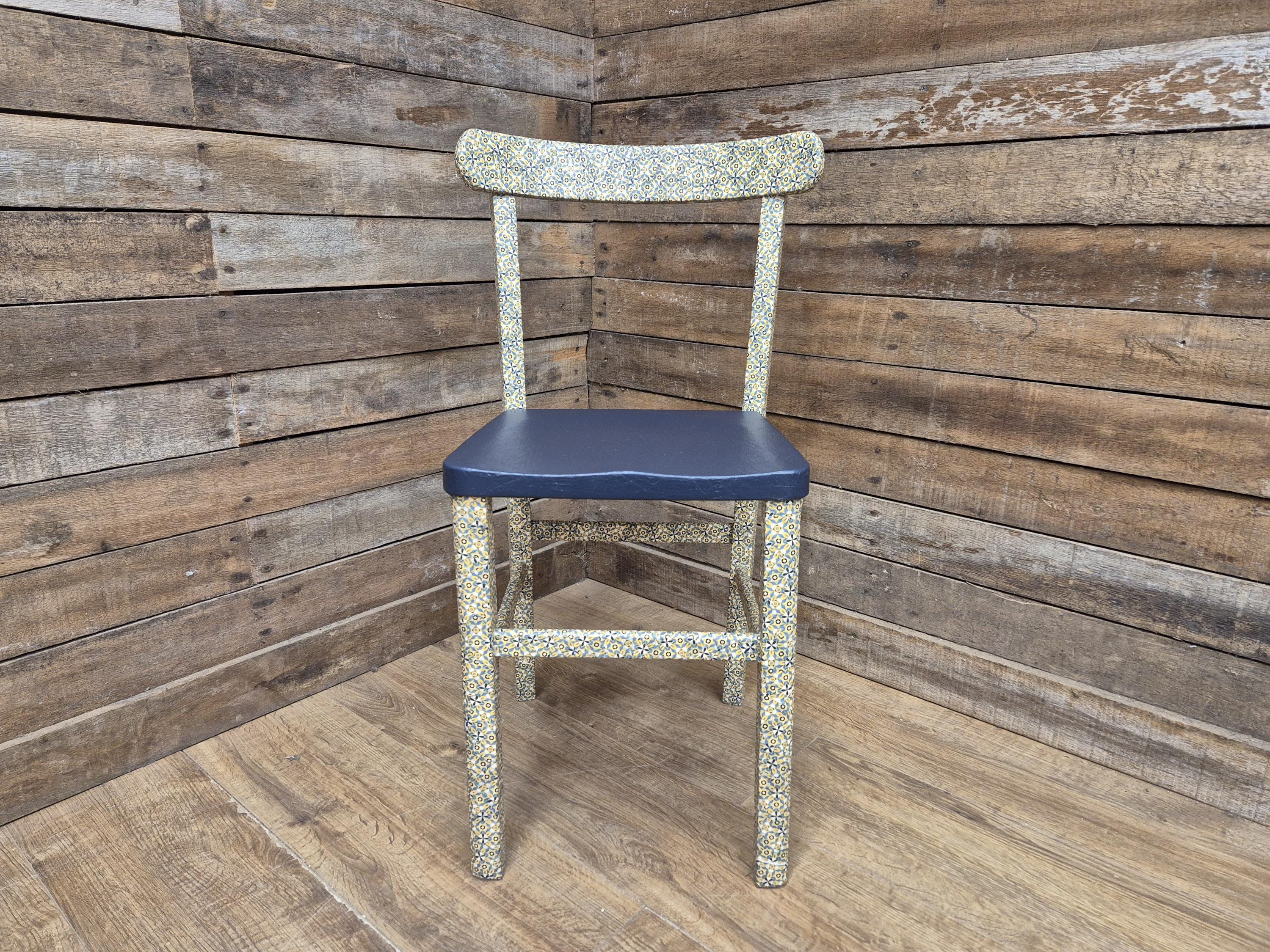 Vintage Upcycled Geometric Designed Decoupage Bedroom Hall Living Room Chair