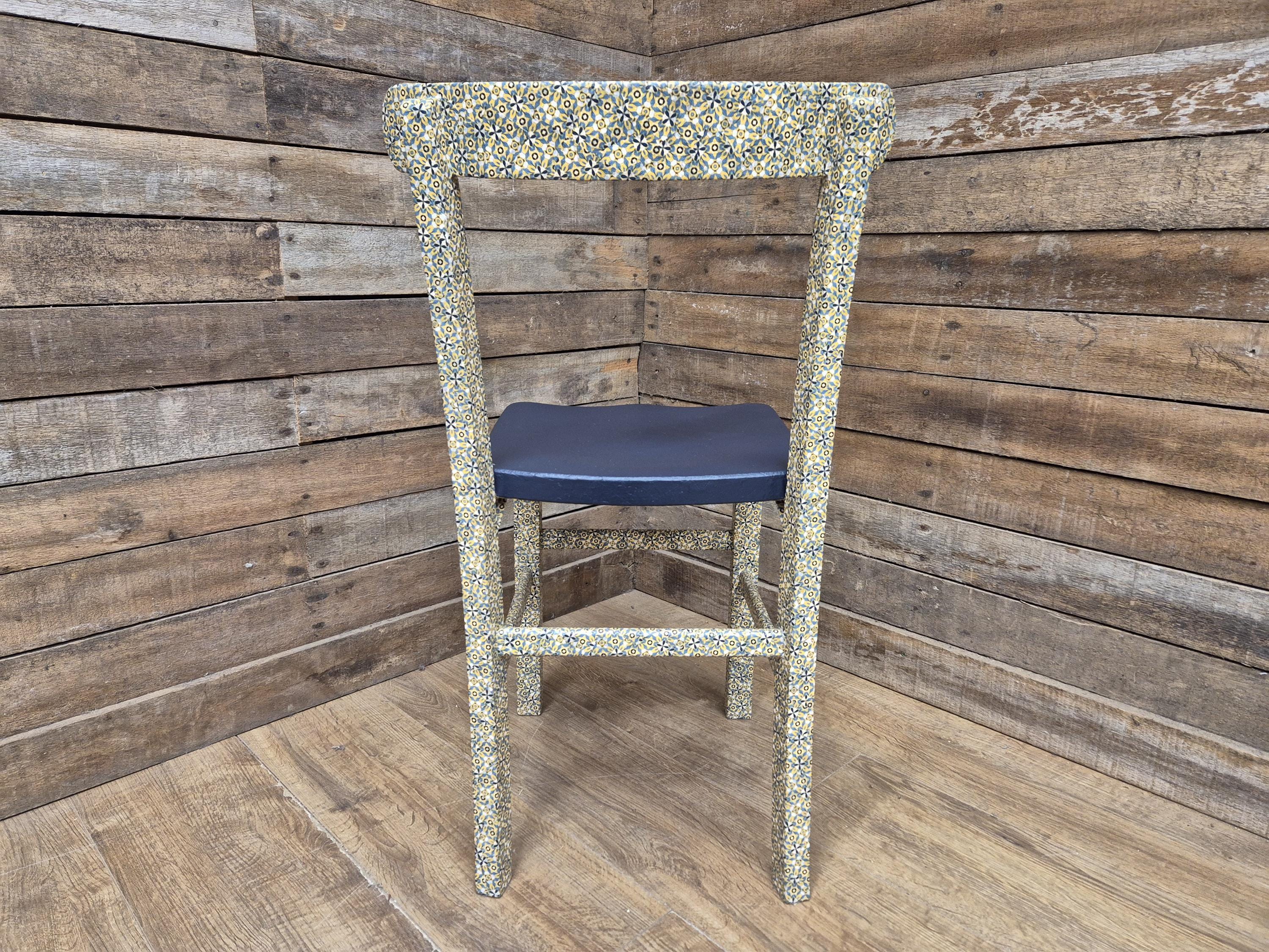 Vintage Upcycled Geometric Designed Decoupage Bedroom Hall Living Room Chair