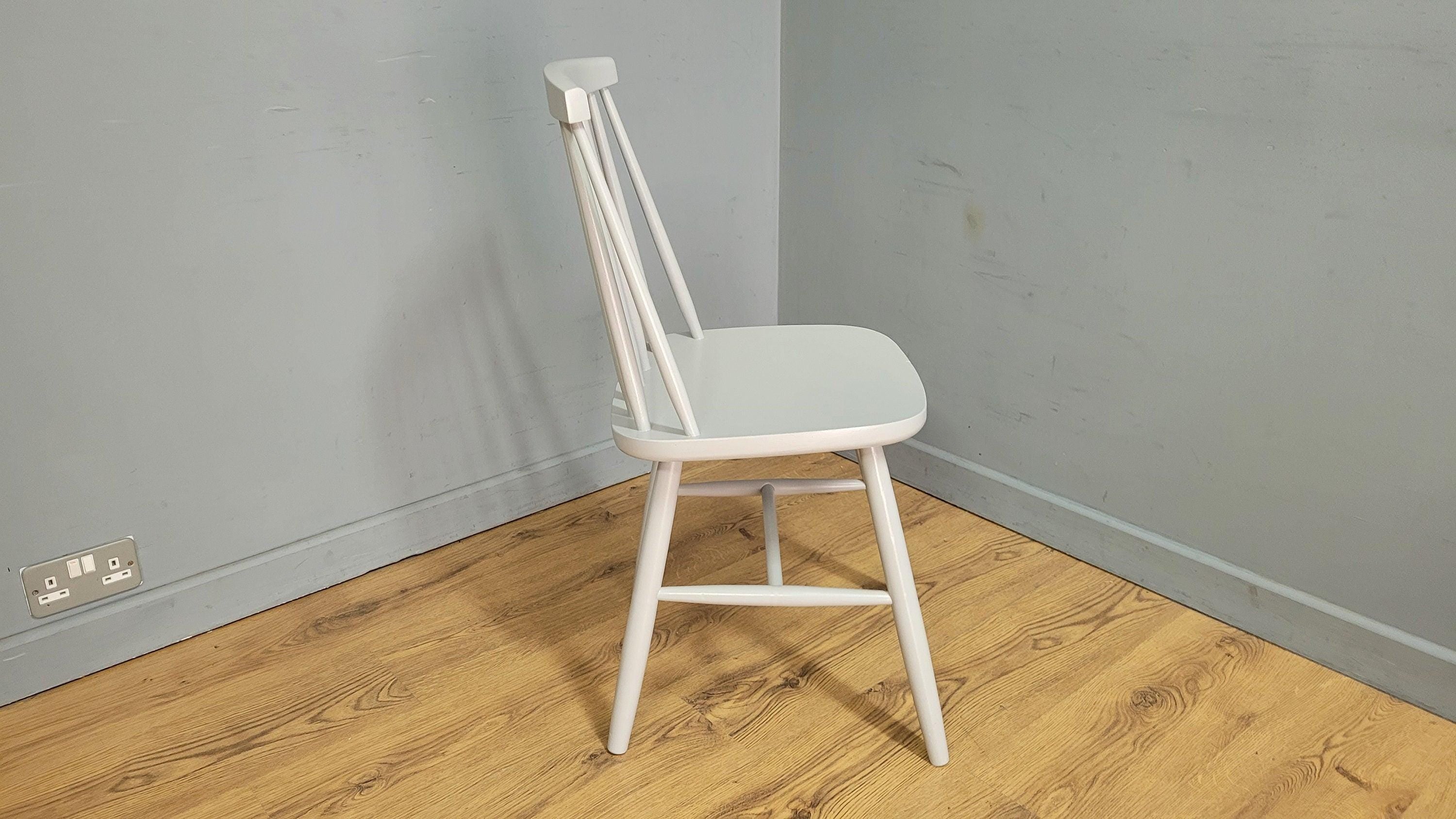 Mid Century Style Grey Stick Back Chair Ideal Bedroom Office Desk Chair