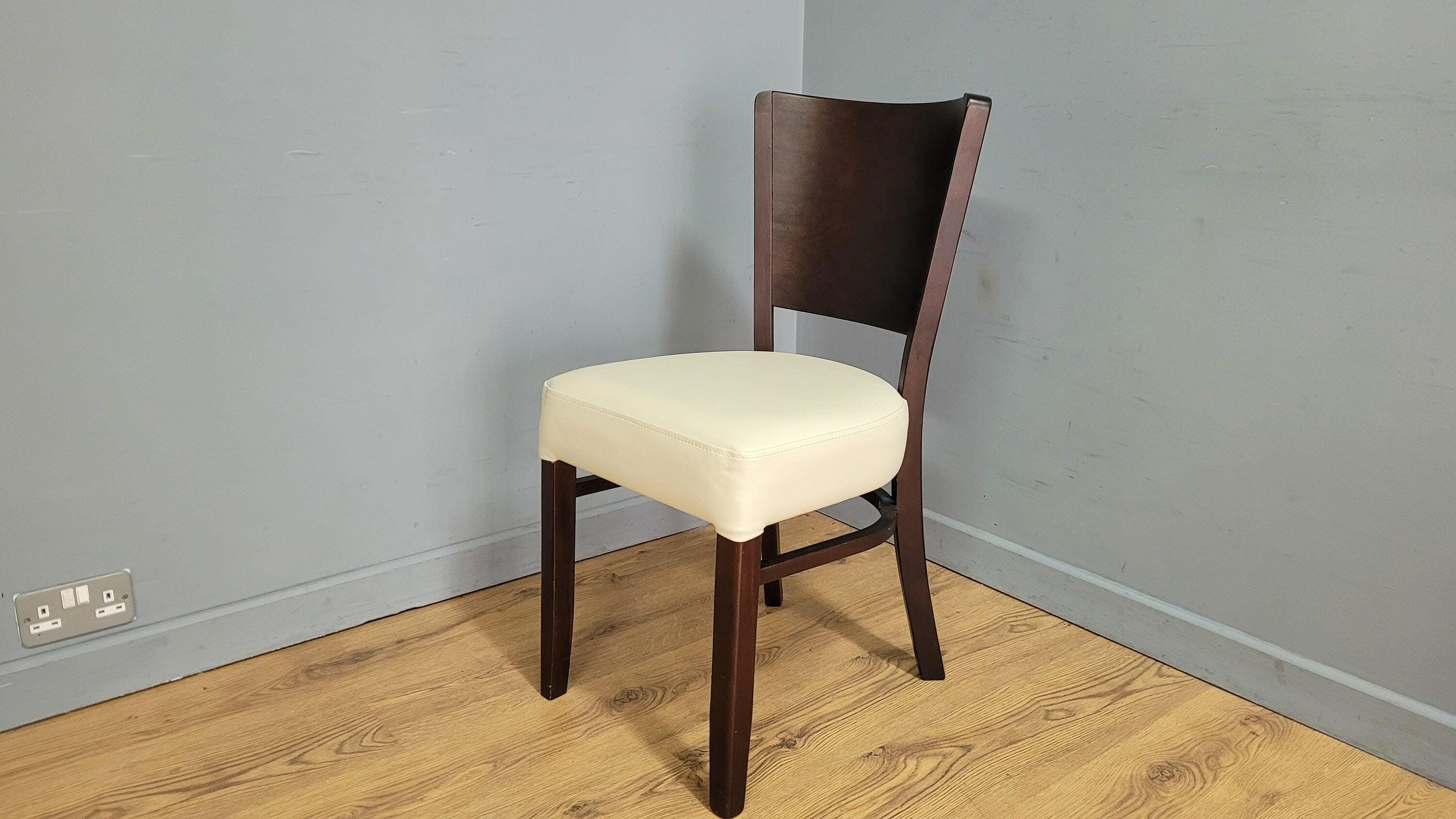 Dark Wood Side Chair – Ivory Faux Leather Seat Ideal Bedroom Office Desk Chair