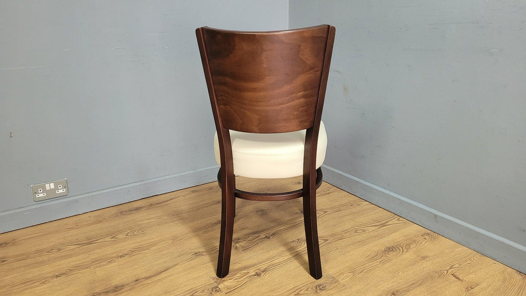 Dark Wood Side Chair – Ivory Faux Leather Seat Ideal Bedroom Office Desk Chair