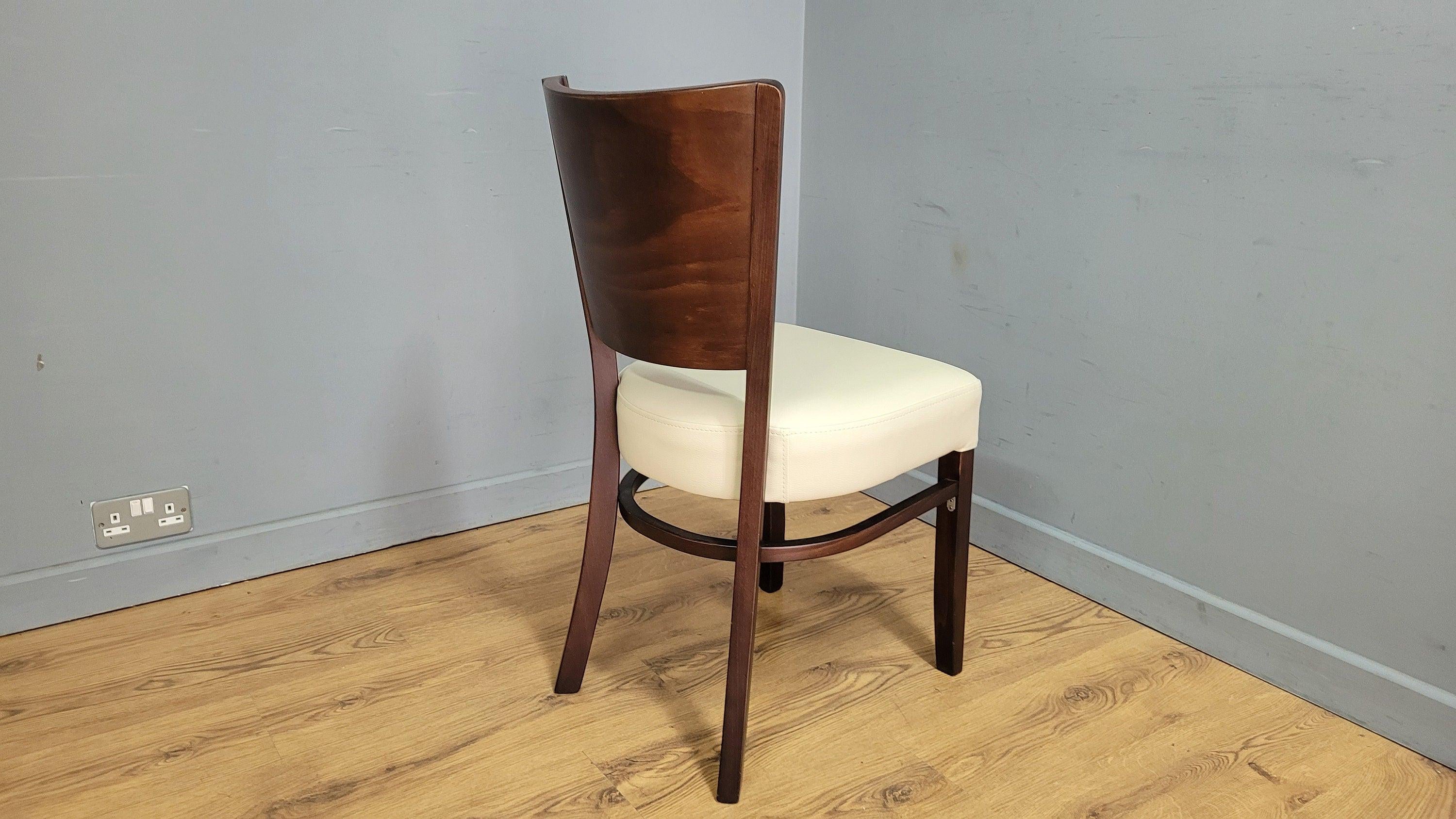 Dark Wood Side Chair – Ivory Faux Leather Seat Ideal Bedroom Office Desk Chair