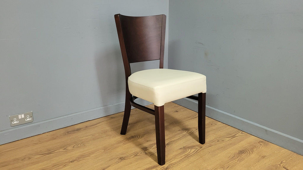 Dark Wood Side Chair – Ivory Faux Leather Seat Ideal Bedroom Office Desk Chair