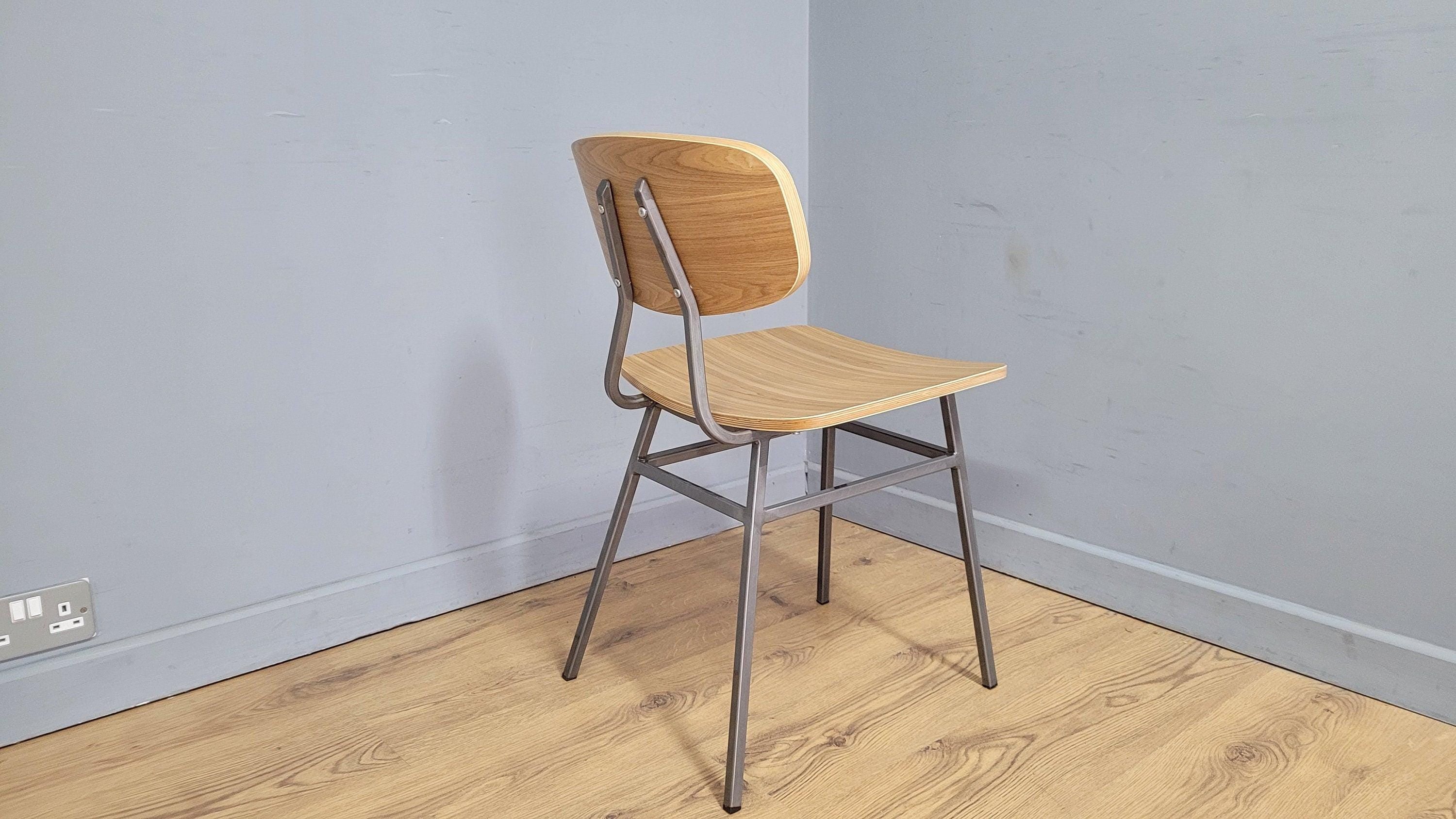 Mid Century Styled Ply Industrial Side Chair Metal Legs Stylish Ply Seat & Back