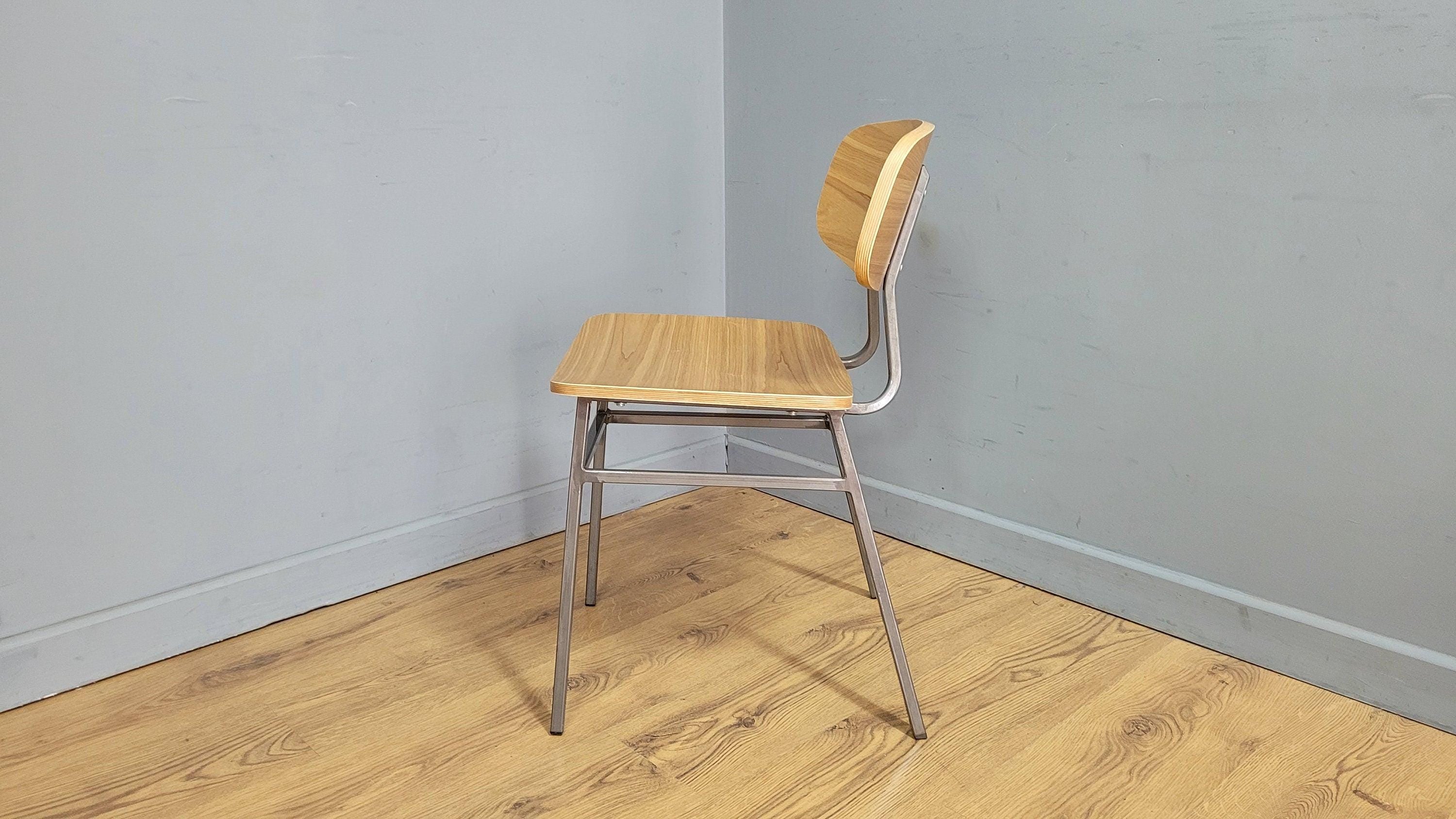 Mid Century Styled Ply Industrial Side Chair Metal Legs Stylish Ply Seat & Back