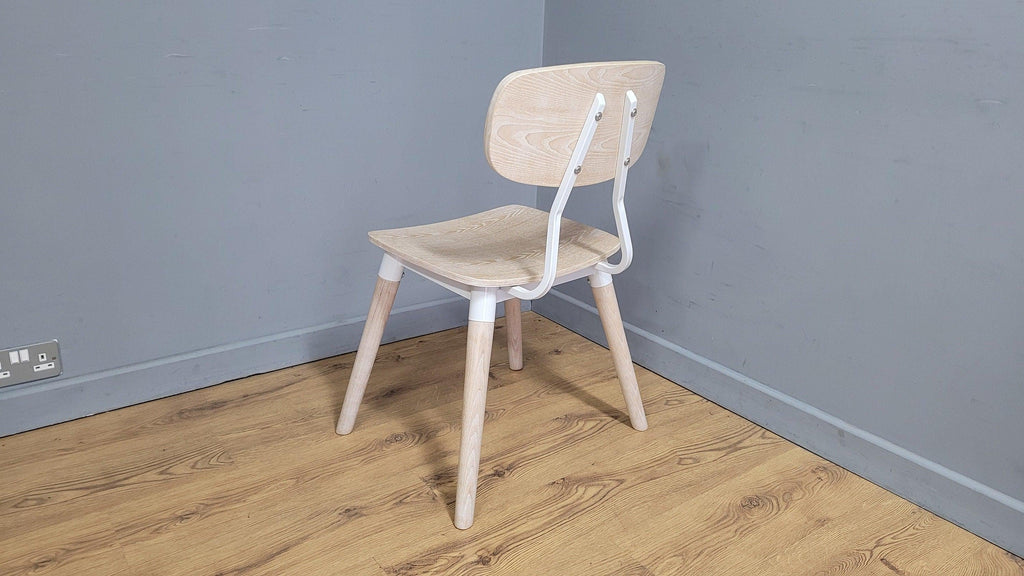 Mid Century Styled Whitewash Chair Metal Legs Stylish Ply Style Seat & Back