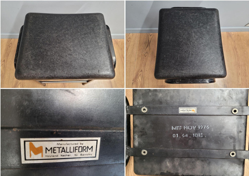 Vintage Industrial Metal Stool Factory Office School Workshop Stool Black Pad