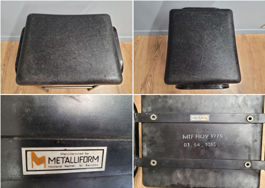 Vintage Industrial Metal Stool Factory Office School Workshop Stool Black Pad