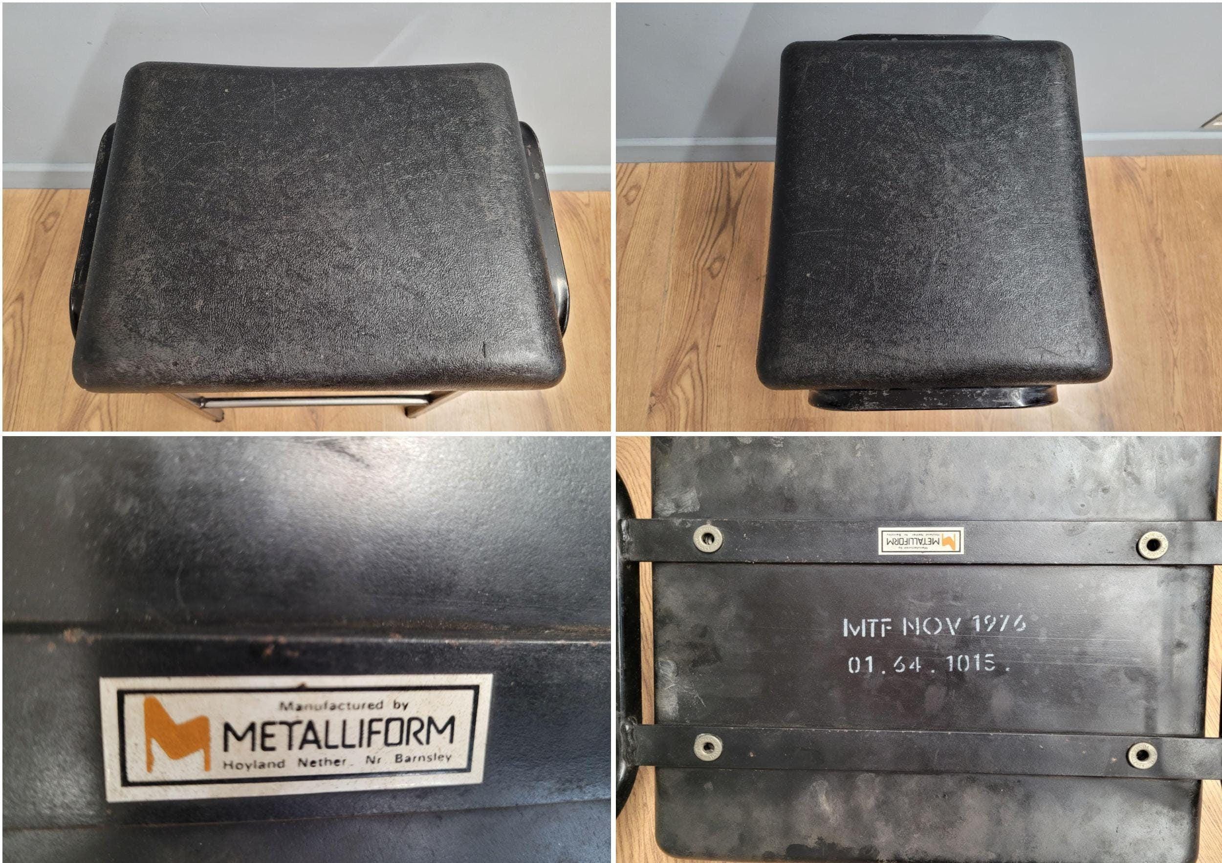 Vintage Industrial Metal Stool Factory Office School Workshop Stool Black Pad