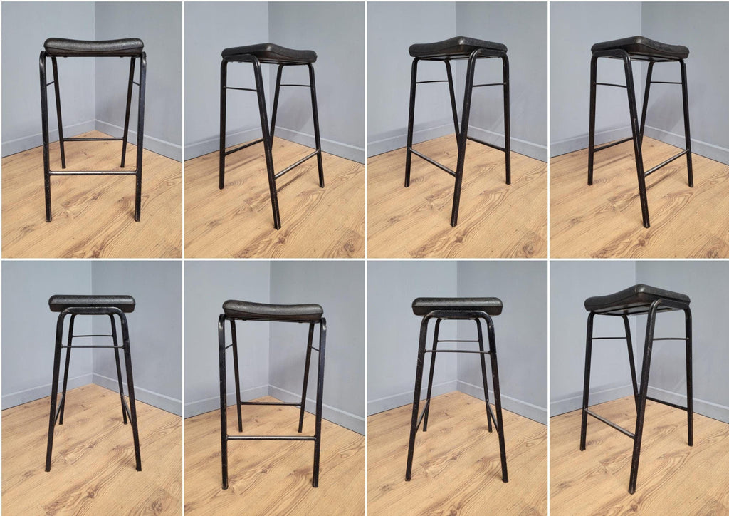 Vintage Industrial Metal Stool Factory Office School Workshop Stool Black Pad