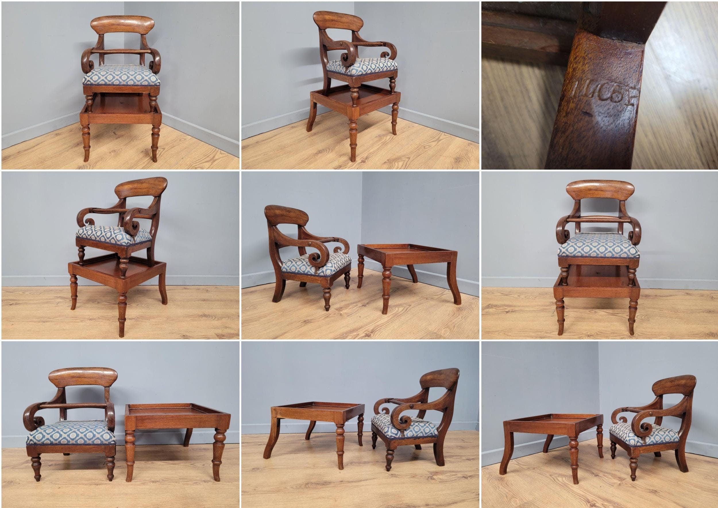 Antique Regency Mahogany Childs Chair On Stand High Chair