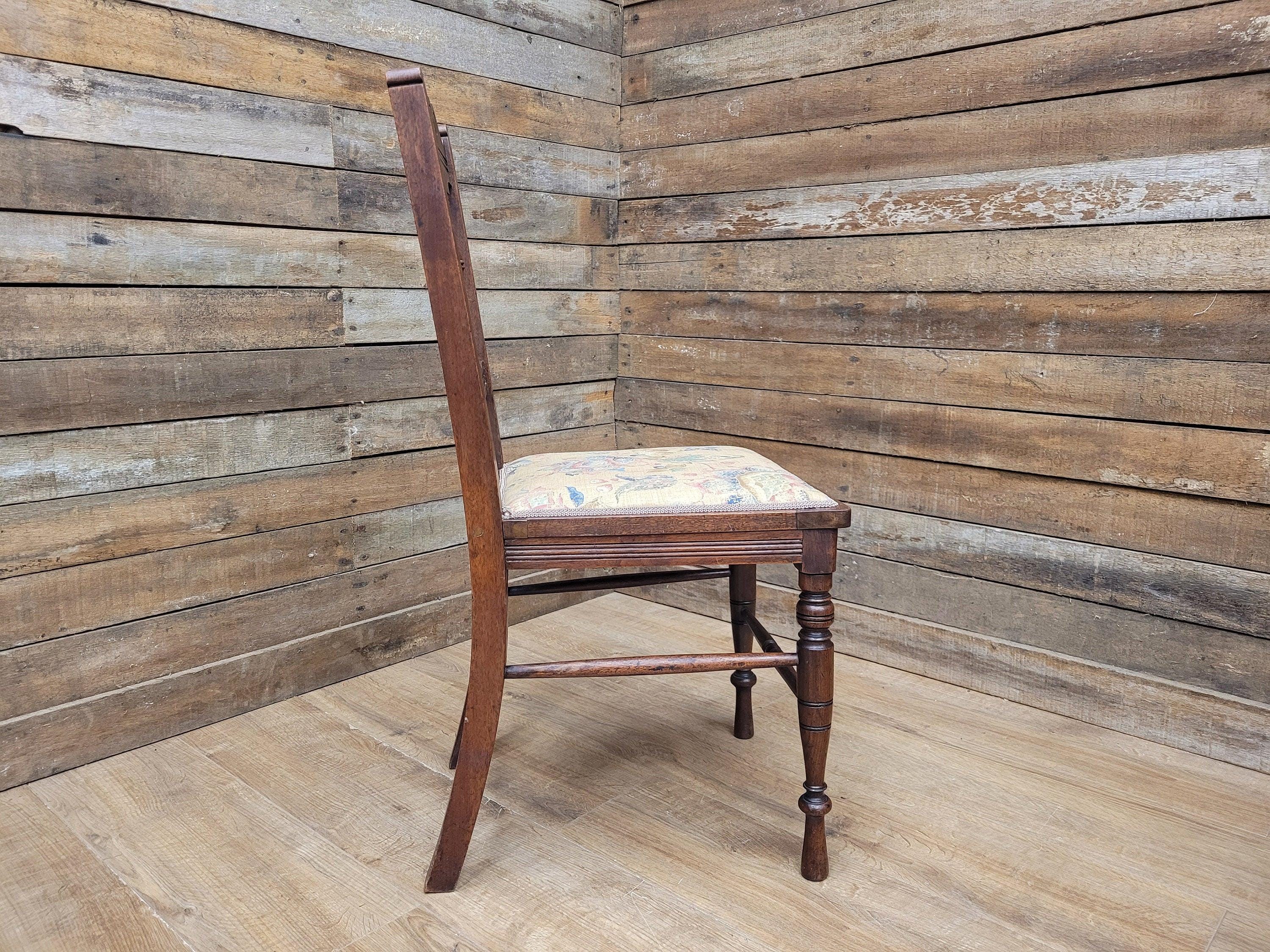 Antique Mahogany Framed Edwardian Hall Bedroom Chair Vintage Floral Fabric