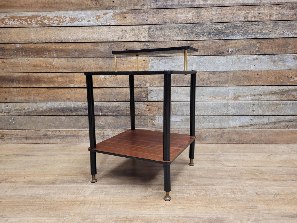 Mid Century Atomic Tiered Side Table Mahogany Black & Brass
