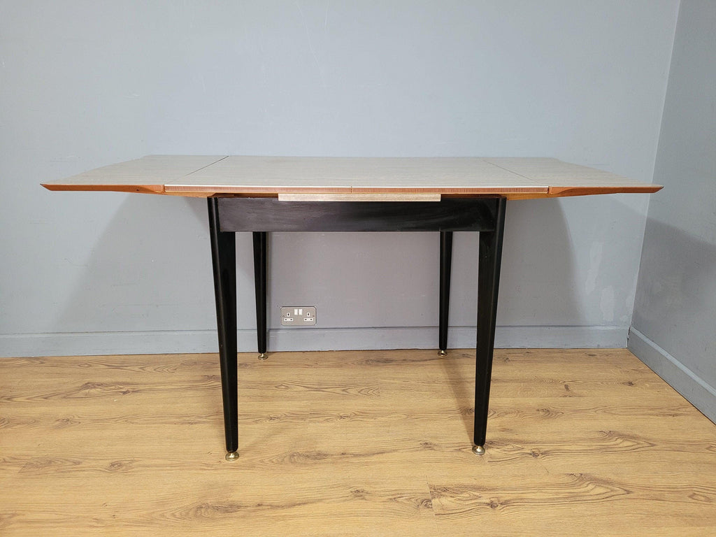 Mid Century Extending Formica Dining Table Adjustable Feet Pin Legs Black Frame