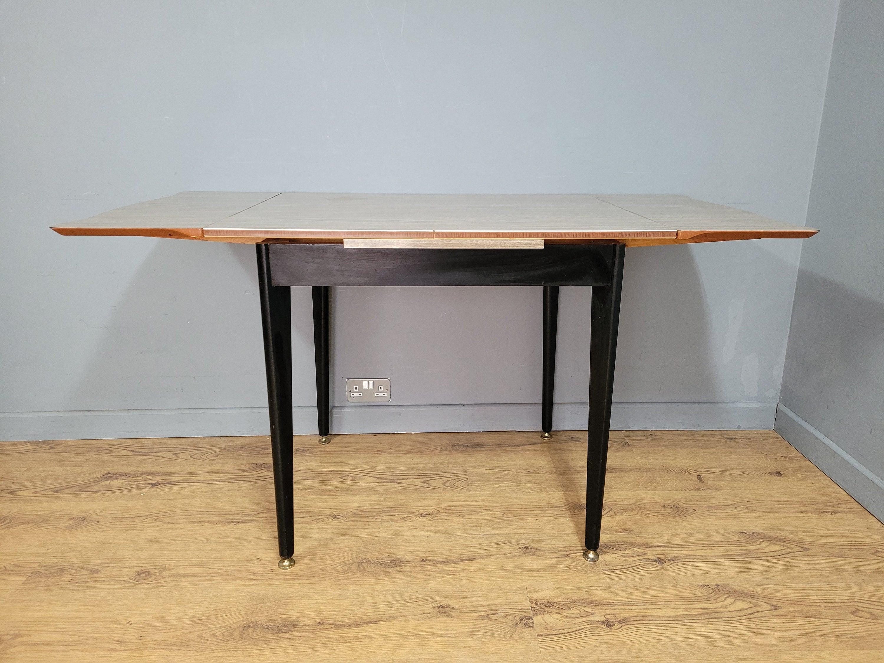 Mid Century Extending Formica Dining Table Adjustable Feet Pin Legs Black Frame