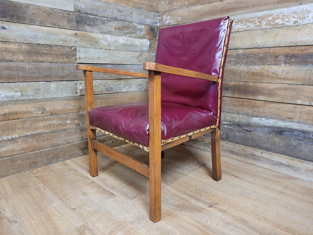 Vintage Oak Ox Blood Maroon PVC Vinyl Kinky Fun Chair