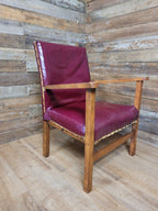 Vintage Oak Ox Blood Maroon PVC Vinyl Kinky Fun Chair
