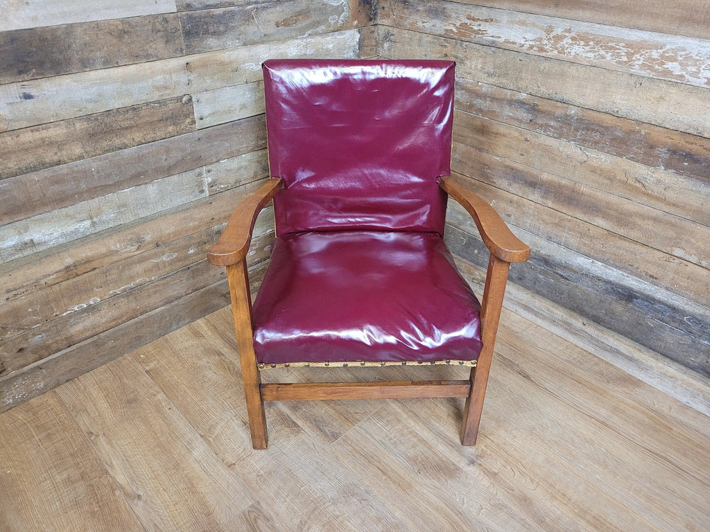 Vintage Oak Ox Blood Maroon PVC Vinyl Kinky Fun Chair