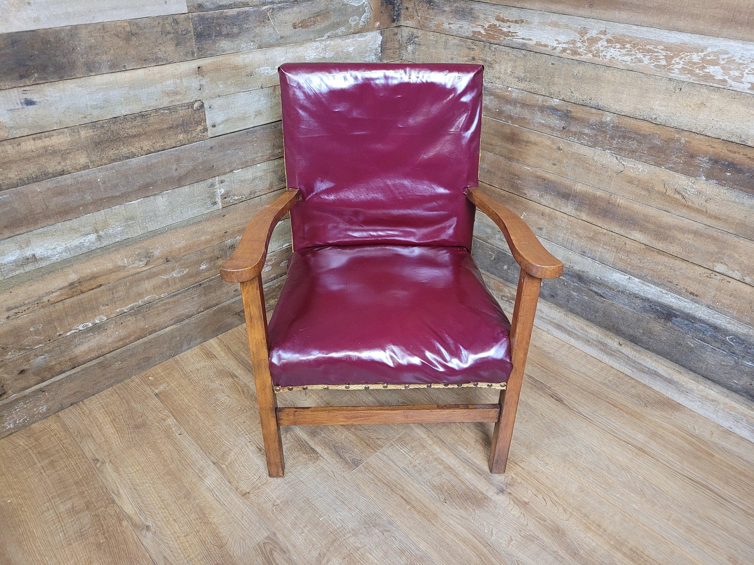 Vintage Oak Ox Blood Maroon PVC Vinyl Kinky Fun Chair