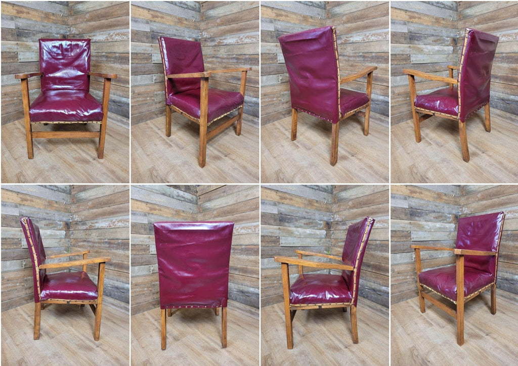 Vintage Oak Ox Blood Maroon PVC Vinyl Kinky Fun Chair