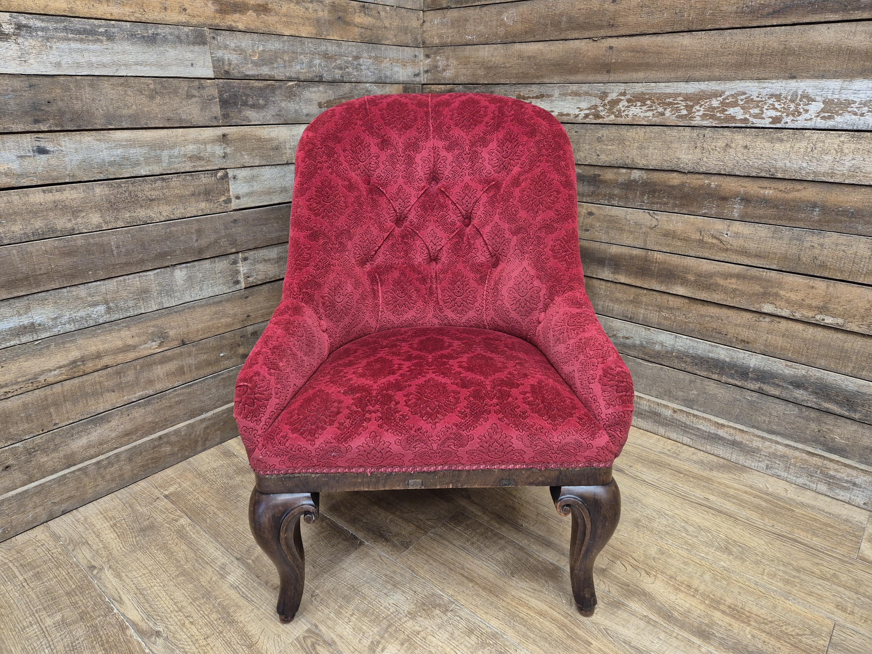 Antique Victorian Chesterfield Buttoned Spoon Back Nursing Chair Red Fabric