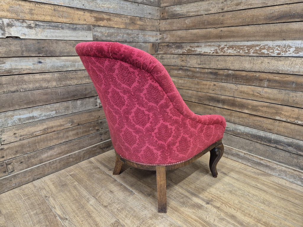 Antique Victorian Chesterfield Buttoned Spoon Back Nursing Chair Red Fabric