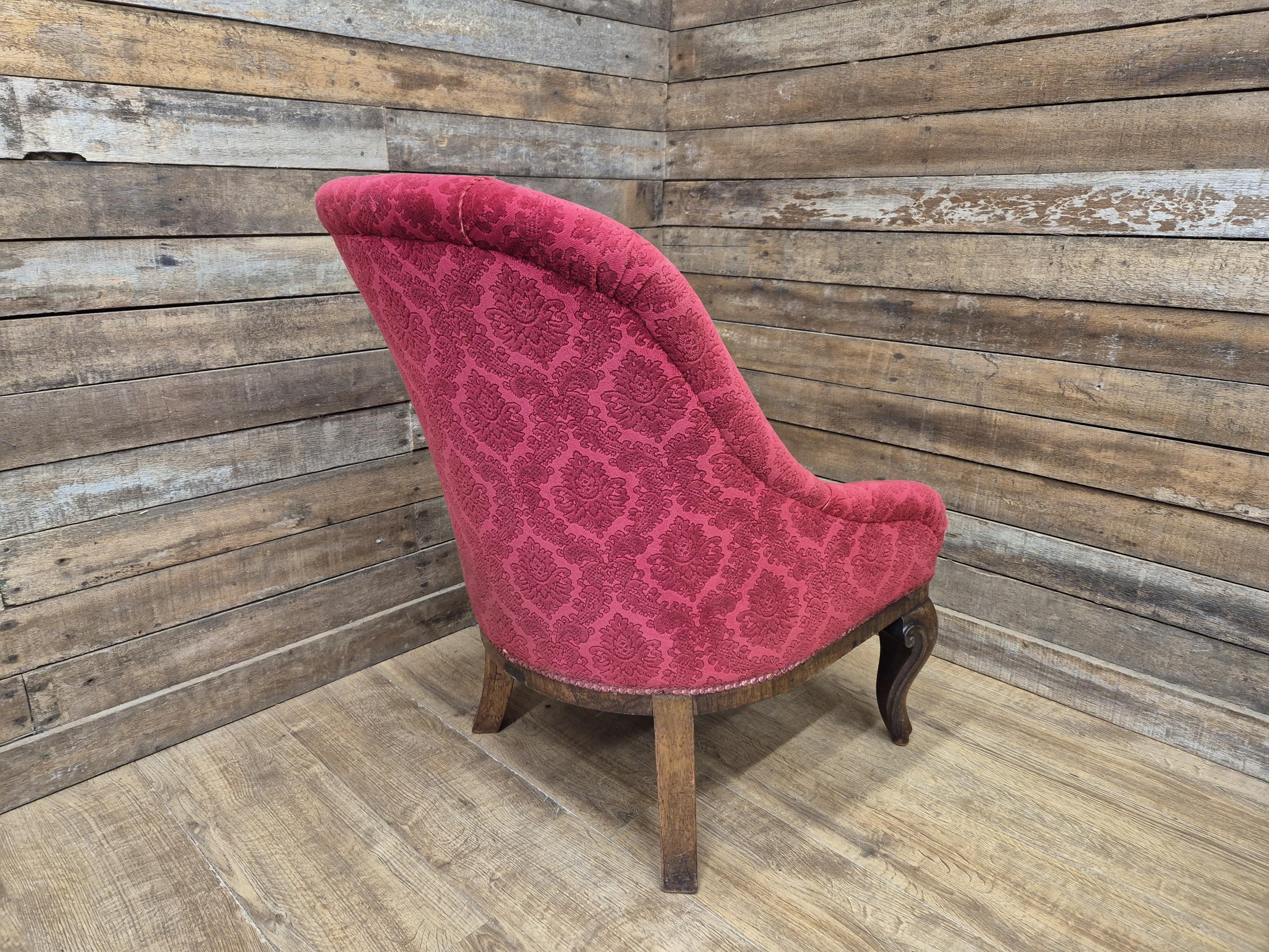 Antique Victorian Chesterfield Buttoned Spoon Back Nursing Chair Red Fabric