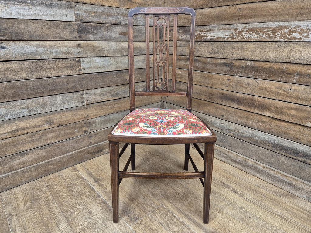 Edwardian Inlaid Framed Hall Bedroom Chair William Morris Strawberry Thief Pad