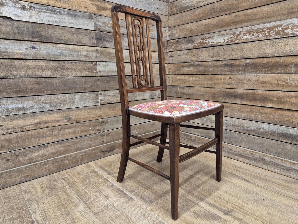 Edwardian Inlaid Framed Hall Bedroom Chair William Morris Strawberry Thief Pad