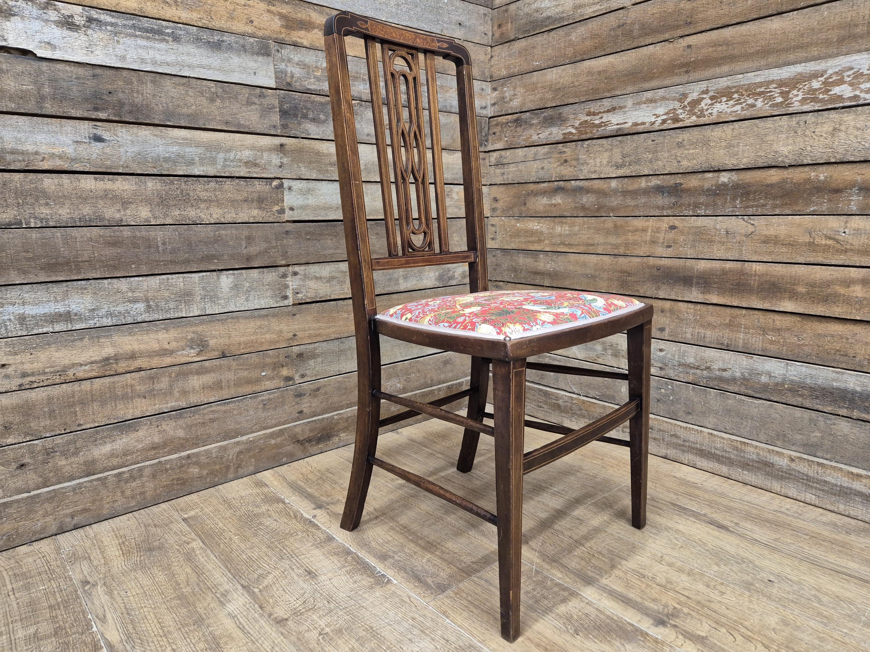 Edwardian Inlaid Framed Hall Bedroom Chair William Morris Strawberry Thief Pad