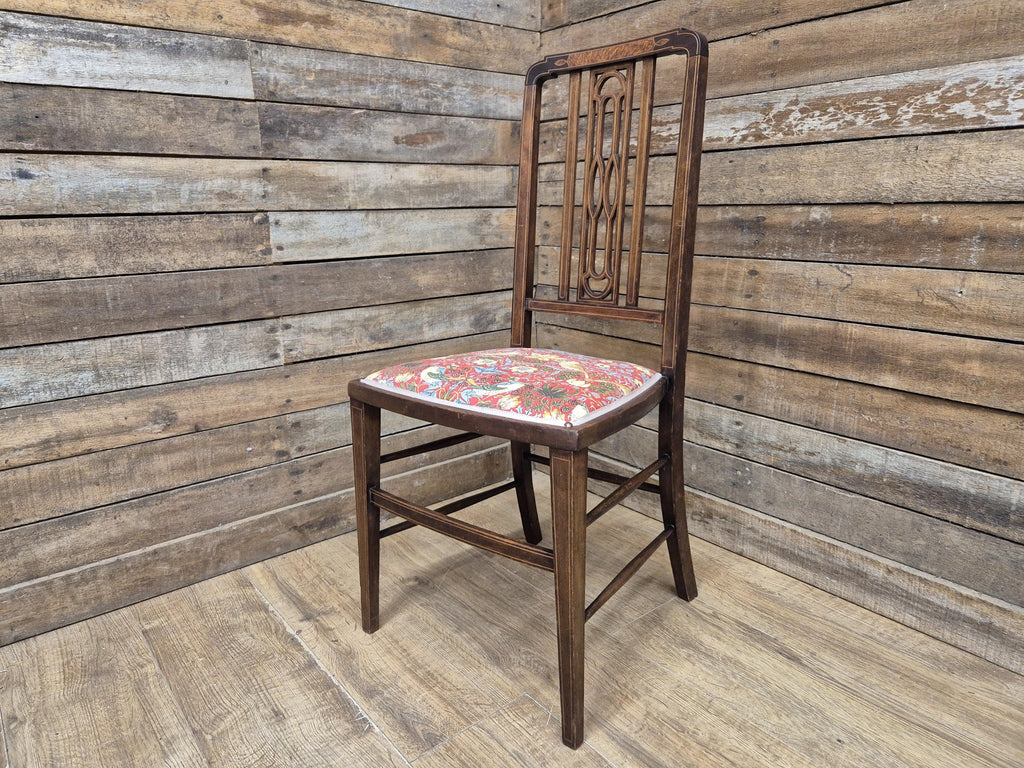 Edwardian Inlaid Framed Hall Bedroom Chair William Morris Strawberry Thief Pad