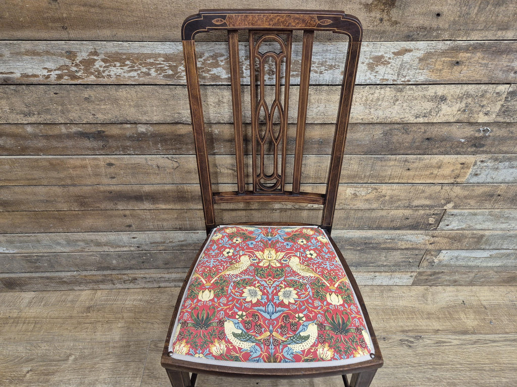 Edwardian Inlaid Framed Hall Bedroom Chair William Morris Strawberry Thief Pad