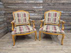 Vintage Italian Style Queen Back Open Arm Armchair Plaid Upholstery 2 Available