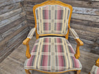 Vintage Italian Style Queen Back Open Arm Armchair Plaid Upholstery 2 Available