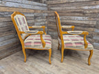 Vintage Italian Style Queen Back Open Arm Armchair Plaid Upholstery 2 Available