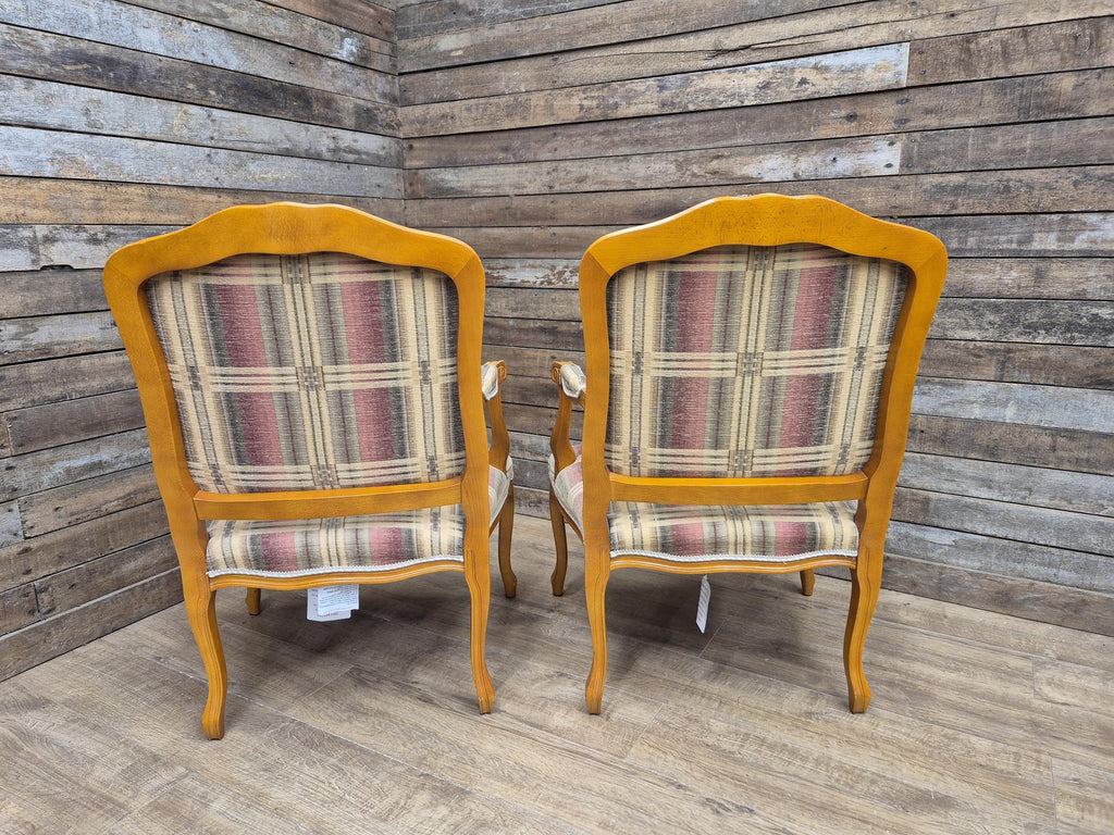 Vintage Italian Style Queen Back Open Arm Armchair Plaid Upholstery 2 Available