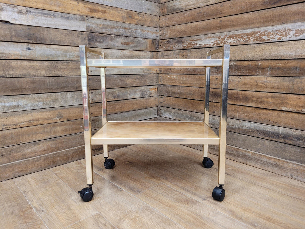Mid Century Kitsch Marble Effect Two Tier Retro Drinks Trolley 1970s