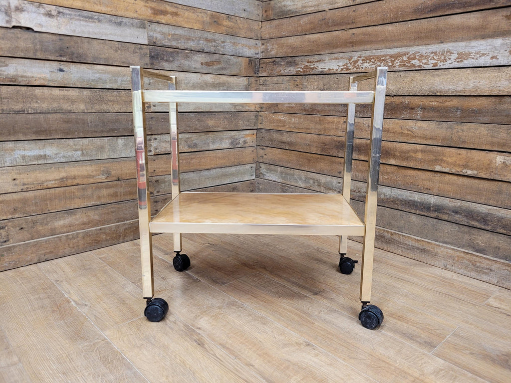 Mid Century Kitsch Marble Effect Two Tier Retro Drinks Trolley 1970s