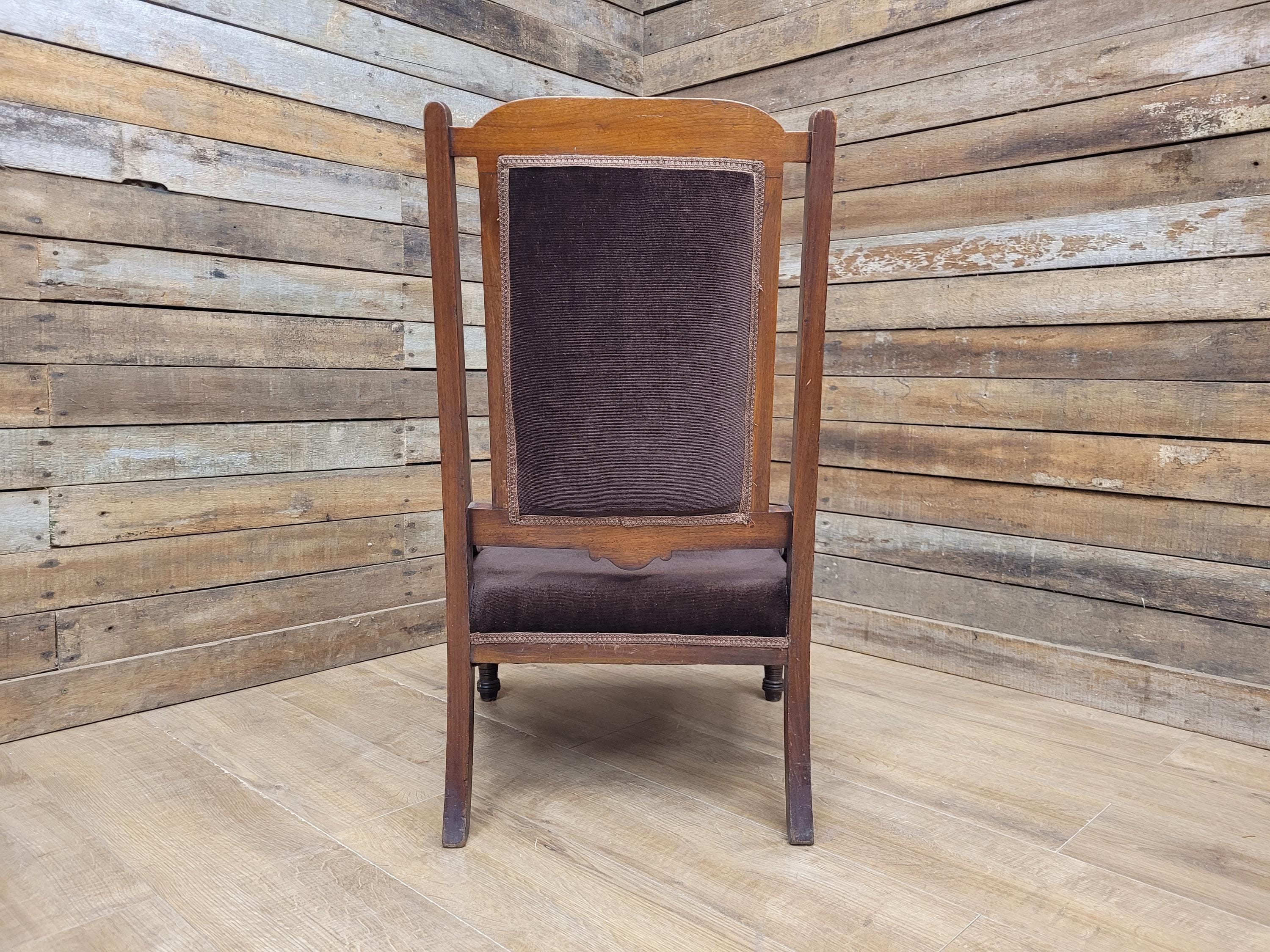 Antique Victorian Mahogany Slipper Chair with Brown Velour Upholstery