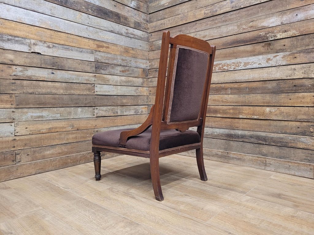 Antique Victorian Mahogany Slipper Chair with Brown Velour Upholstery